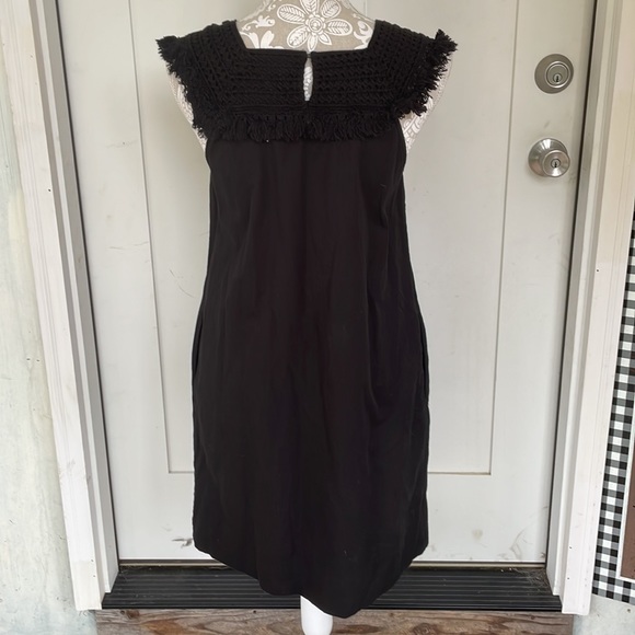 Madewell Black Cotton Sundream Embroidered Knit Fringe Pocket Dress Size 2 - Picture 4 of 7